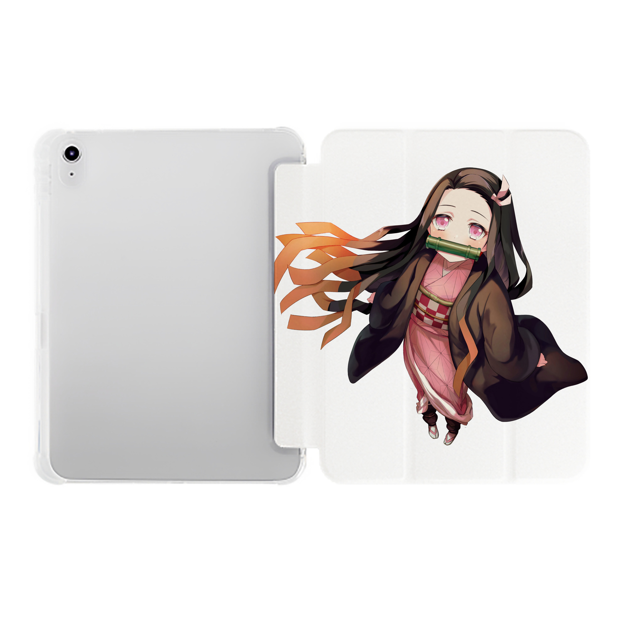 （画像用） 鬼滅の刃（きめつのやいば）竈門 禰󠄀豆子／かまど ねずこ Kamado Nezuko IPad ケース ペン収納付き 三つ折りスタンド PUレザー×シリコン 対応機種9.5/10.5/10.9インチ